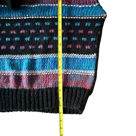 Evian II Hand Knit Vintage 80s Acrylic Black Pink Chunky Pullover Sweater Medium - Picture 7 of 8